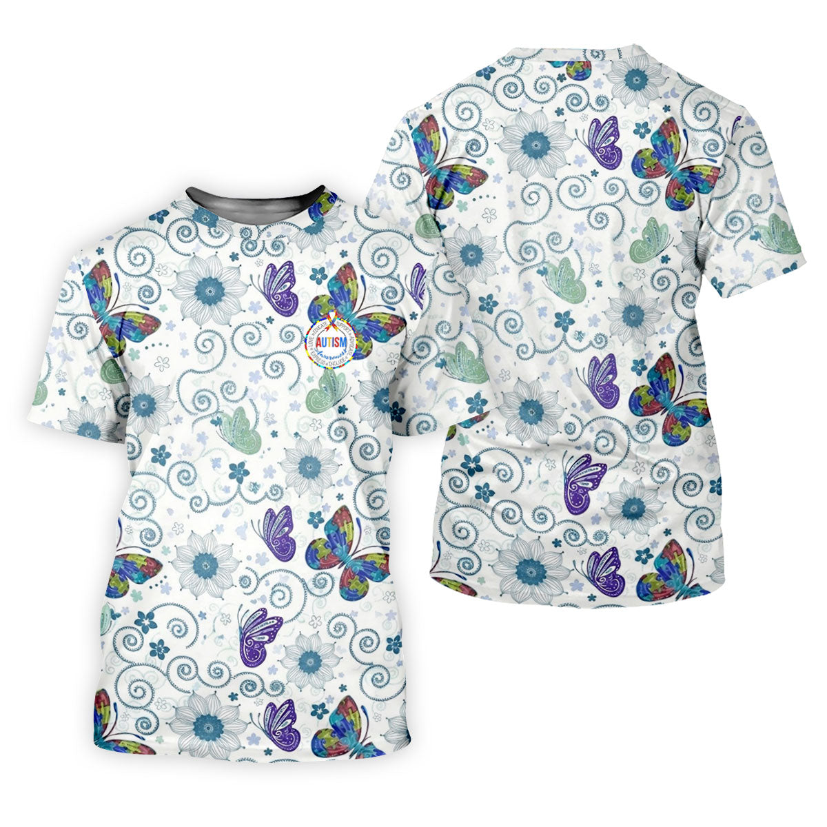 Autism Awareness Flower And Butterfly Puzzle Ribbon Golf Shirt For Women, Ladies Golf Polos