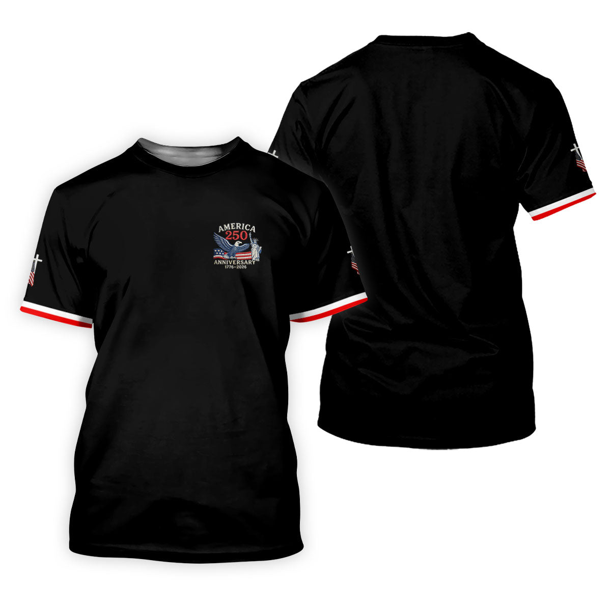 America 250 Anniversary 1776-2026 Faith Cross Bald Eagle Logo Golf Shirt For Women, Patriotic 4th Of July Golf Shirt