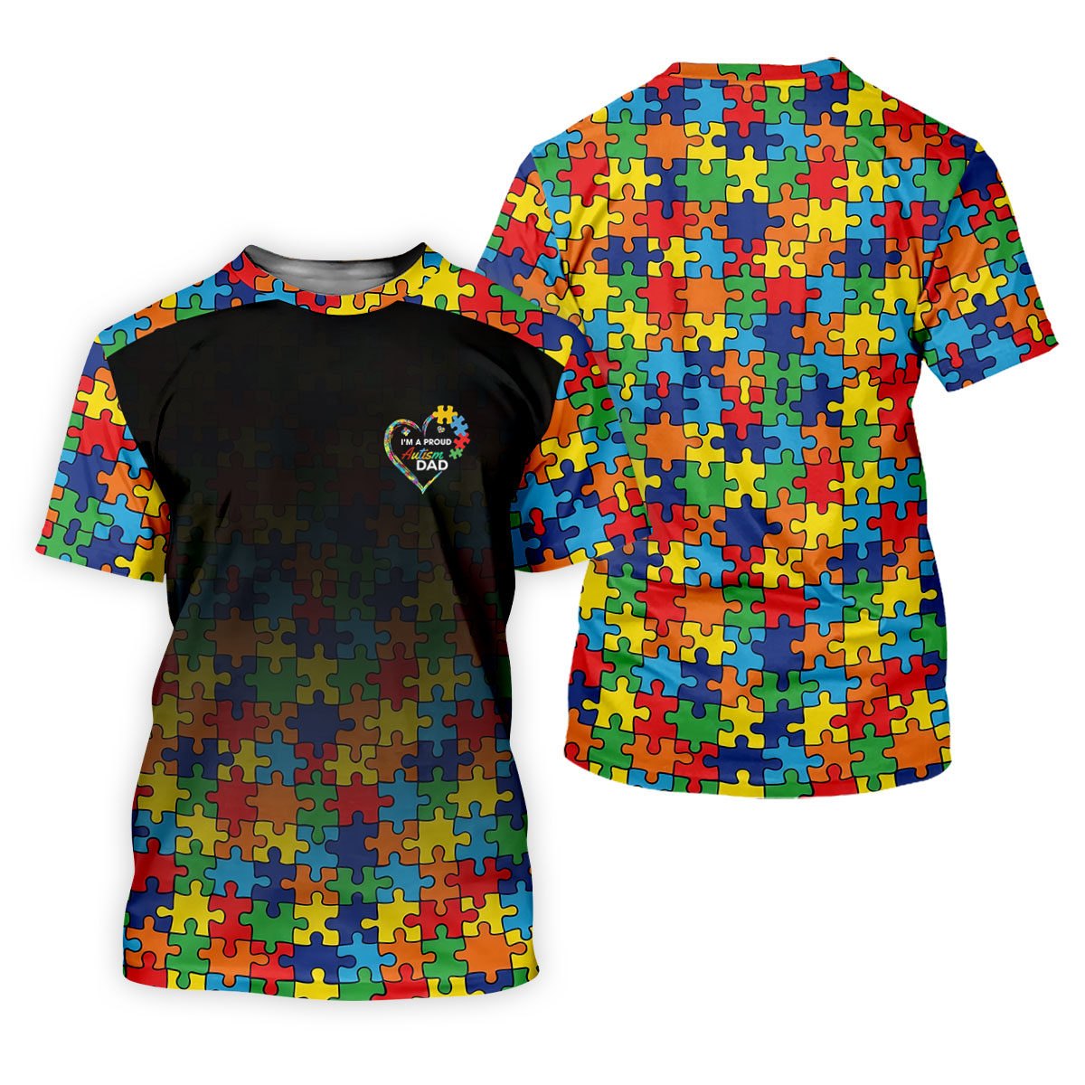 I'm A Proud Autism Dad Autism Awareness Puzzle Pattern Black Fade Golf Shirts For Men, Golf Gifts For Dad