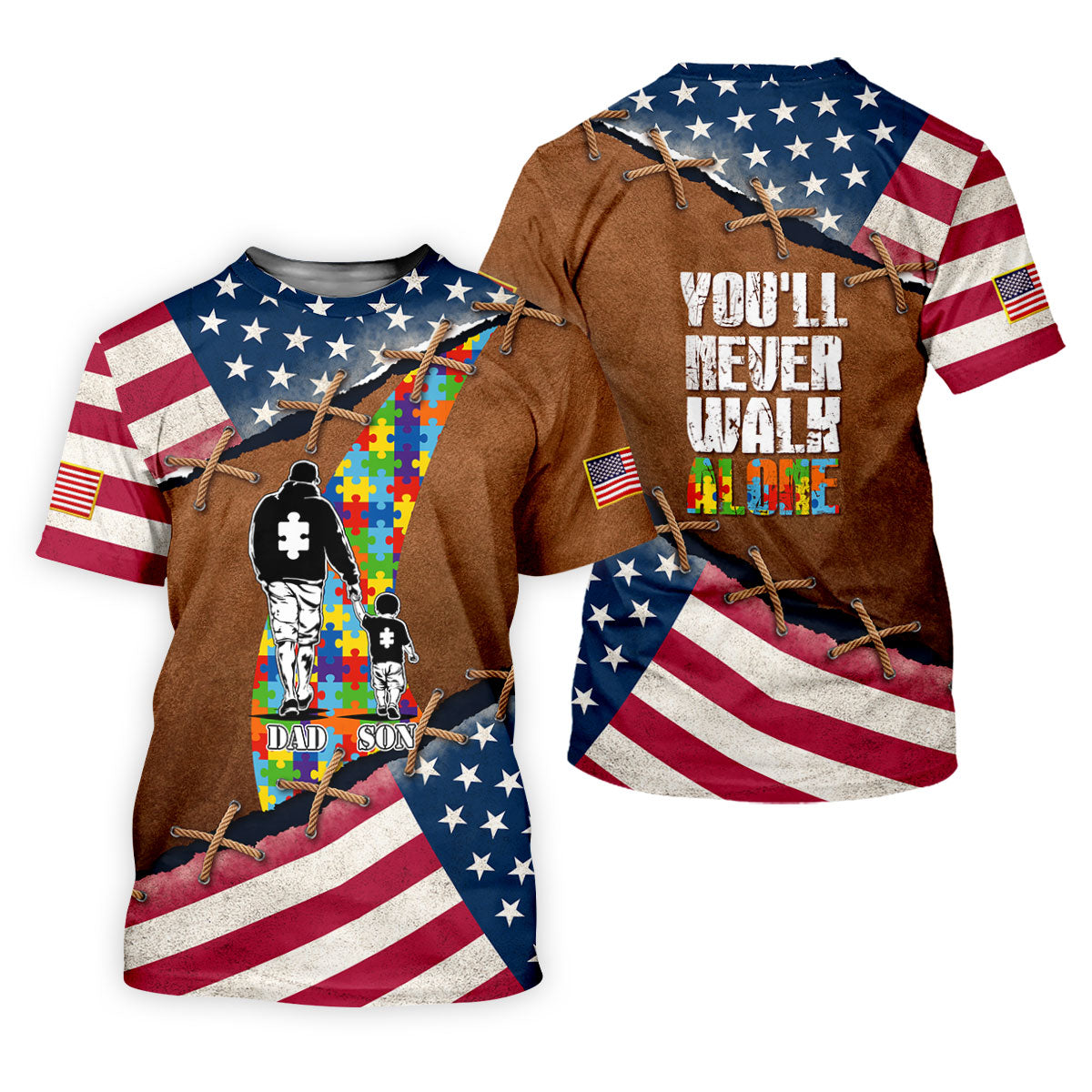 You'll Never Walk Alone Autism Awareness Patriotic Golf Shirt, Golf Shirt For Women, Ladies Golf Shirts