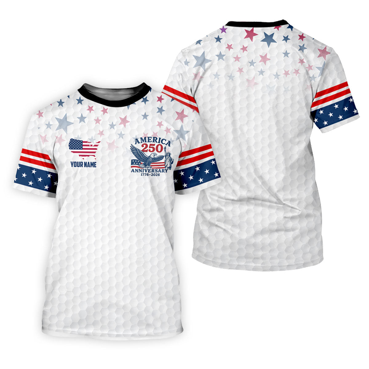 America 250th Anniversary Red White And Blue Stars White Golf Shirt, Patriotic 4th Of July Golf Shirt For Women