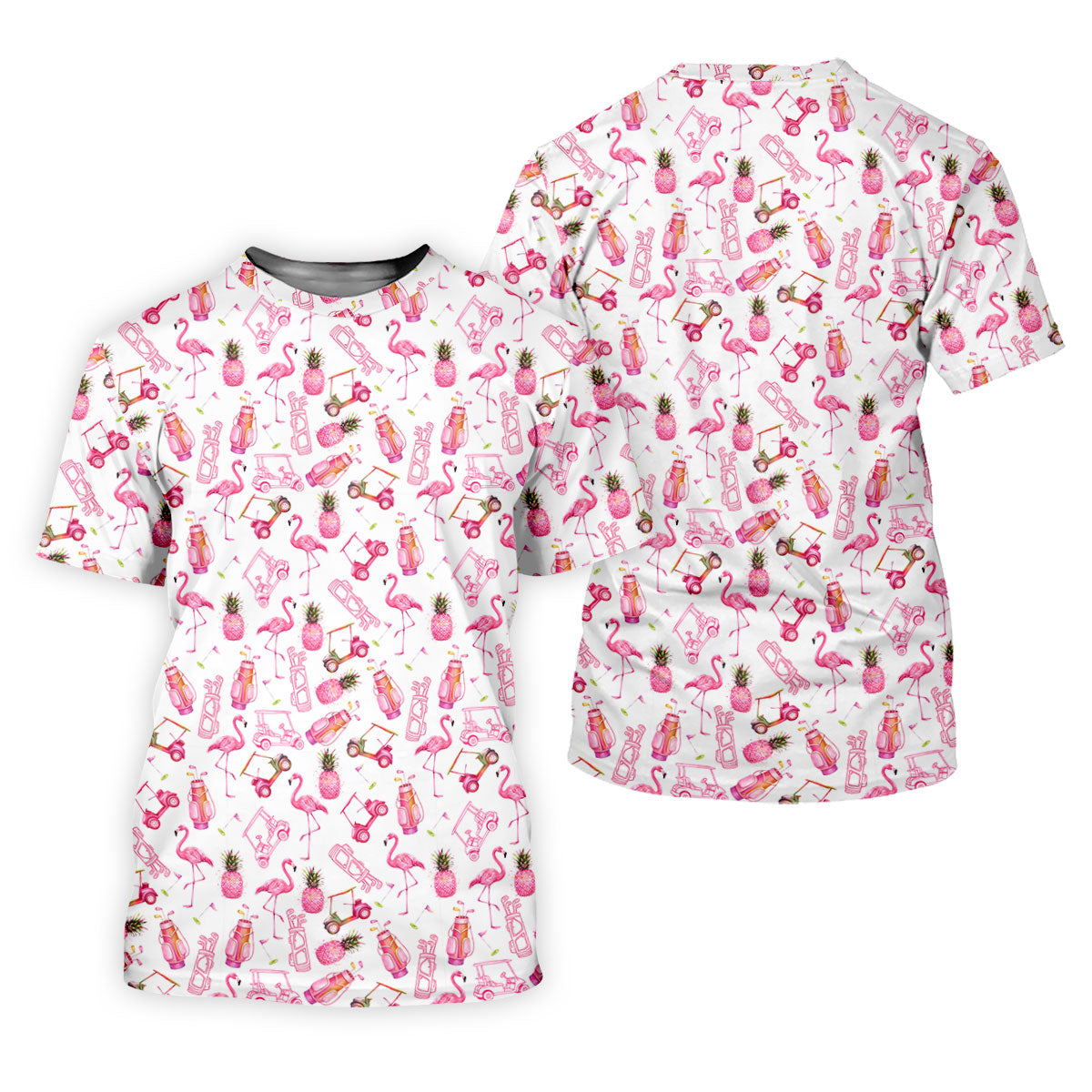 Funny Flamingo Pink Pineapple Tropical Vibe Ladies Golf Shirts, Golf Shirt For Women, Golfing Apparel