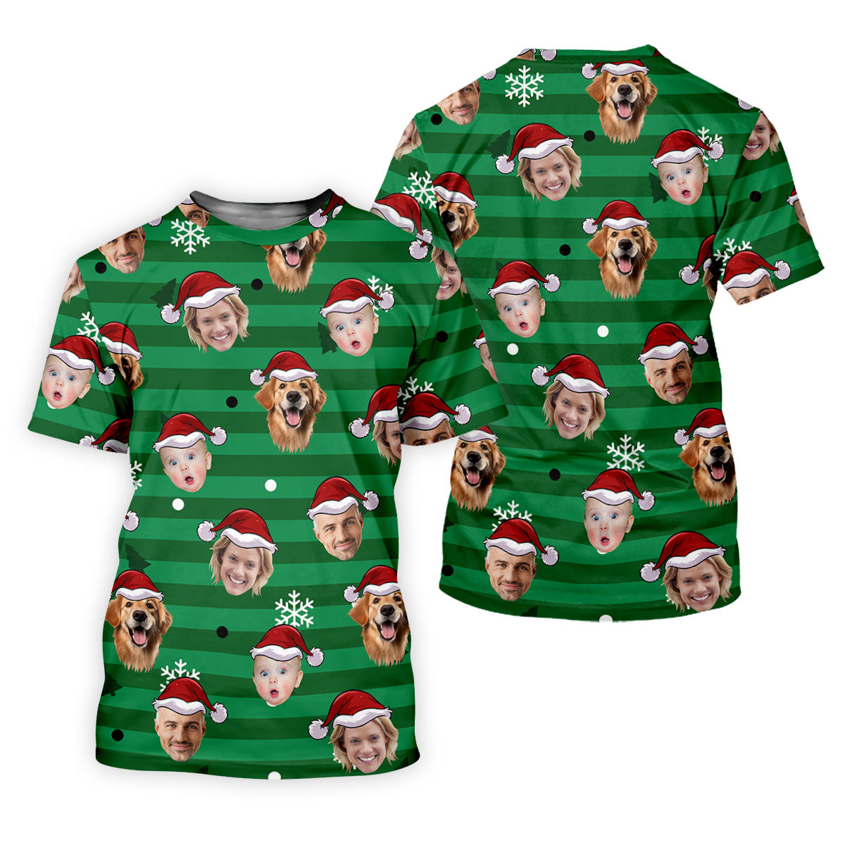 Custom Face Green Stripe Christmas Golf Shirt, Women's Golf Tops, Ladies Golf Shirts, Christmas Golf Gift