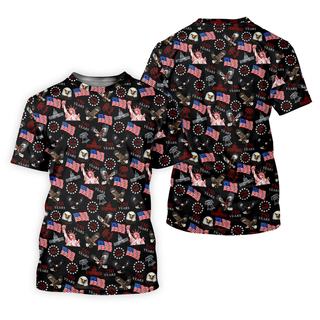 250 Years American Symbol Patriotic Pattern Black Golf Shirt, 4th Of July Golf Shirt, Golf Shirt For Women