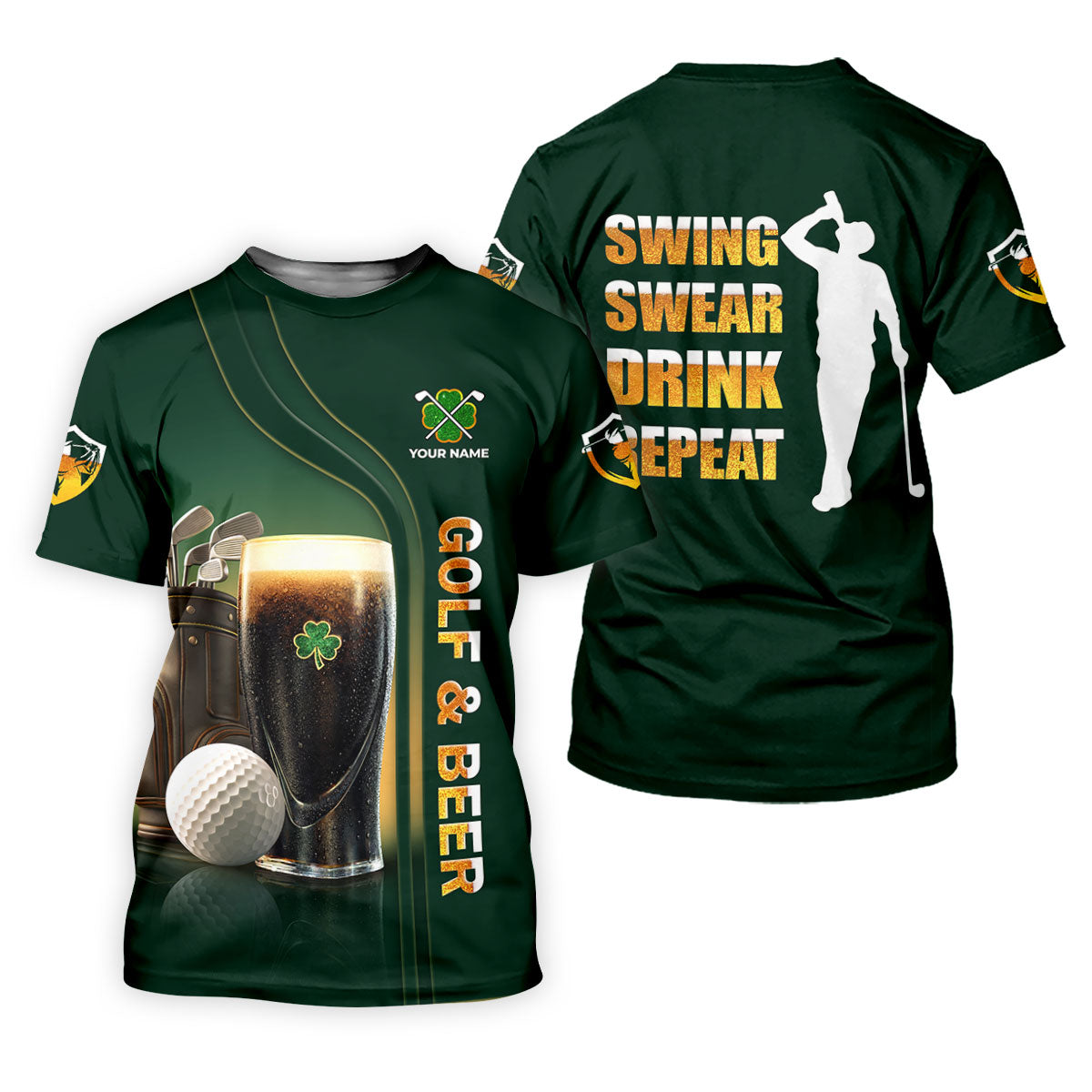 Swing Swear Drink Repeat Golf And Beer St Patrick's Day Green Women's Golf Tops, Ladies Golf Polos