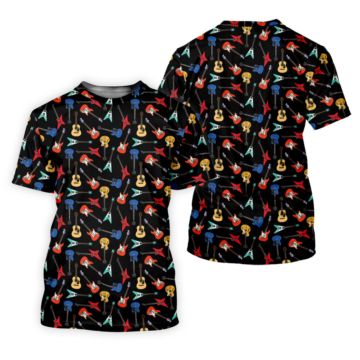 Electric Guitar Pattern Black Golf Shirt, Women’s Golf Polo, Golf Shirts For Women, Printed Golf Shirt