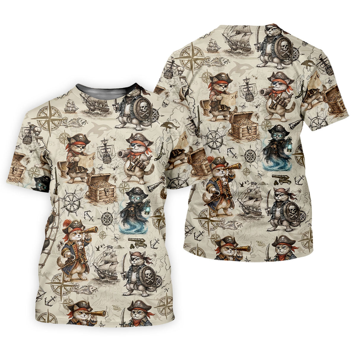 Vintage Pirate Cat Treasure Map Adventure Golf Shirt, Women's Golf Shirt, Golf Polo For Women, Golf Shirts For Women