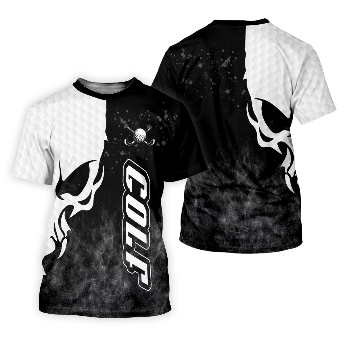 Monochrome Skull Golf Ball Graphic Golf Shirt, Golf Polo For Women, Printed Golf Shirt