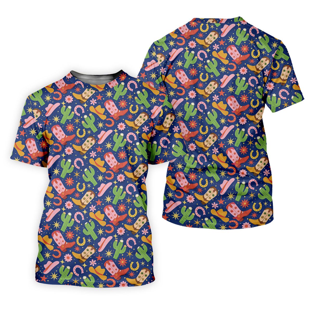 Western Cowboy Golf Shirt, Desert Cactus Horseshoe Pattern, Golf Shirt For Men
