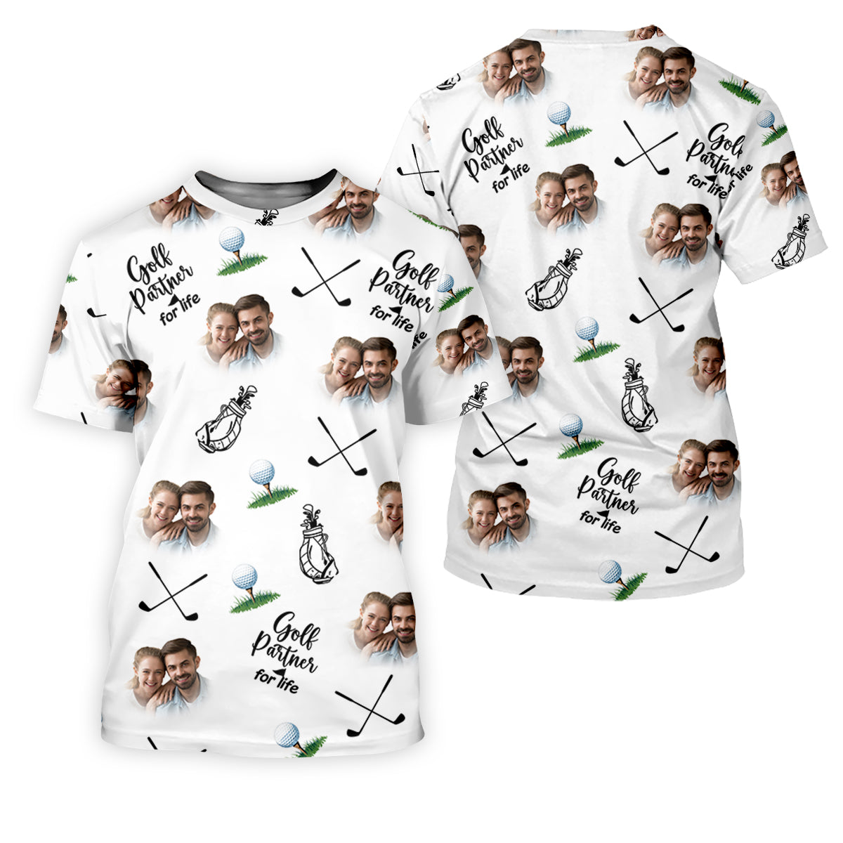 Golf Partner For Life Custom Photo White Women Golf Top, Valentines Golf Gift, Ladies Golf Polos