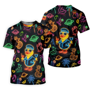 Jet Black Neon Duck Tropical Pattern Golf Shirt, Women's Golf Shirt, Hawaiian Golf Shirt, Golf Polo For Women