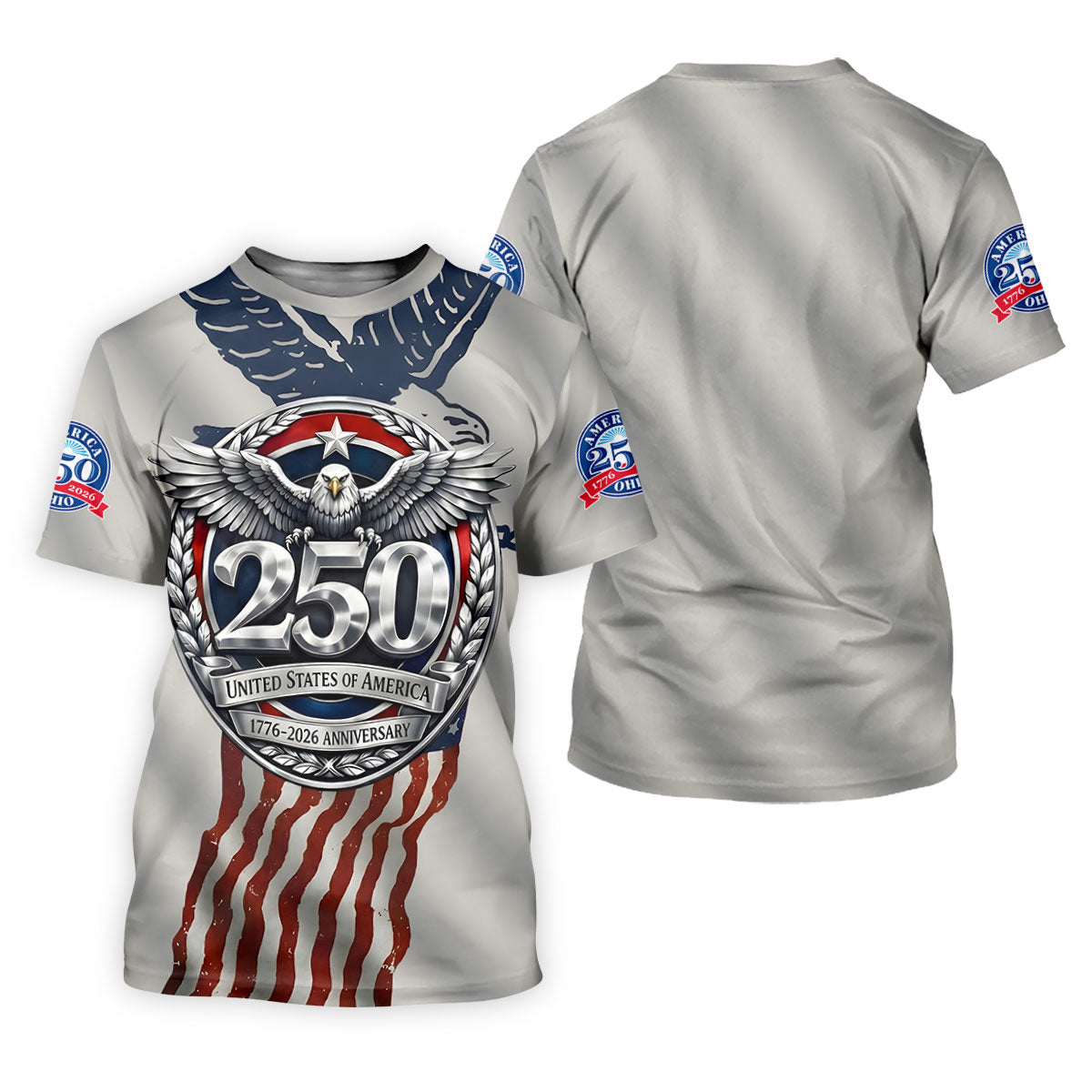 250 US 1776-2026 Anniversary Silver Print Ladies Golf Tops, Patriotic 4th Of July Golf Shirt For Women