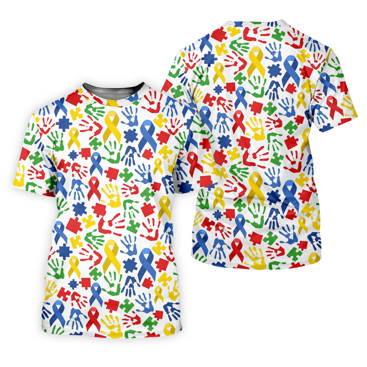 Autism Ribbon Colorful Puzzle Pieces Handprints Ladies Golf Shirts, Golf Shirt For Women, Ladies Golf Polos