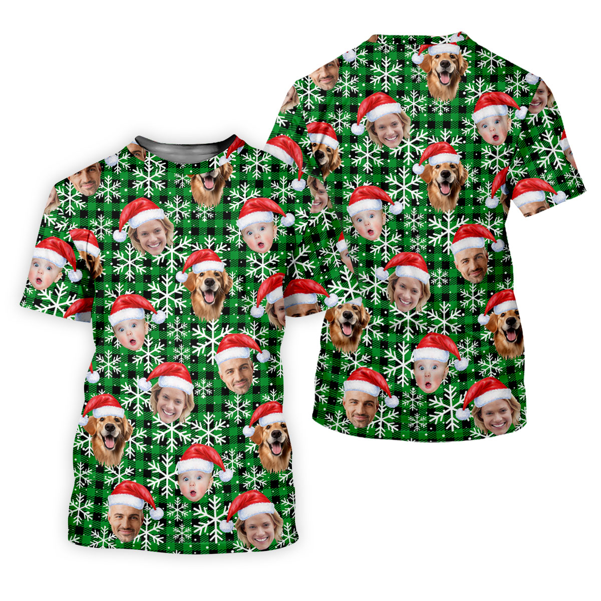 Custom Face Green And Black Checkered Christmas Golf Shirt, Ladies Golf Shirts, Golf Gifts For Women