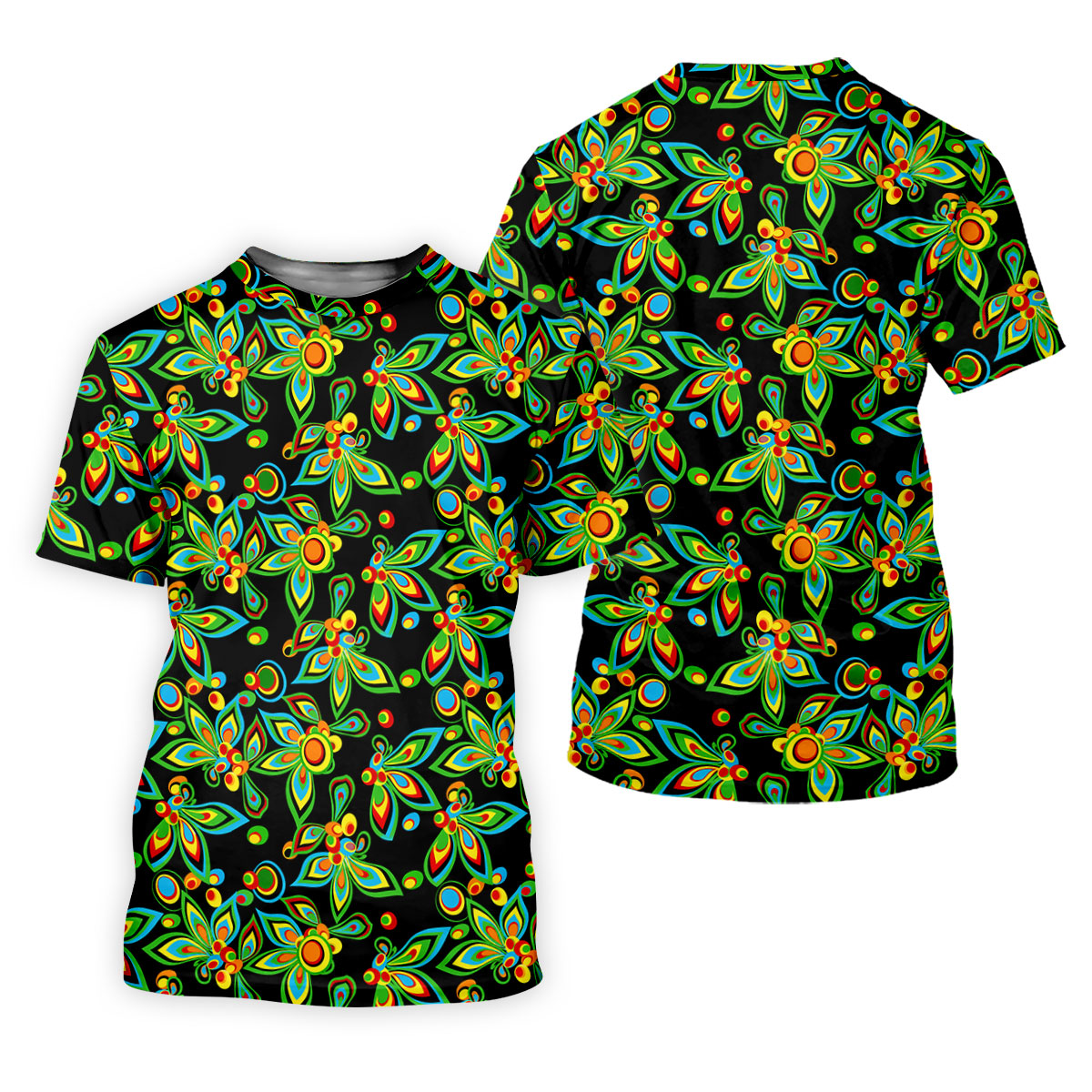 Black Colorful Floral Geometric Pattern Golf Shirt, Men's Golf Shirt, Golf Apparel For Men, Polo Shirts For Men