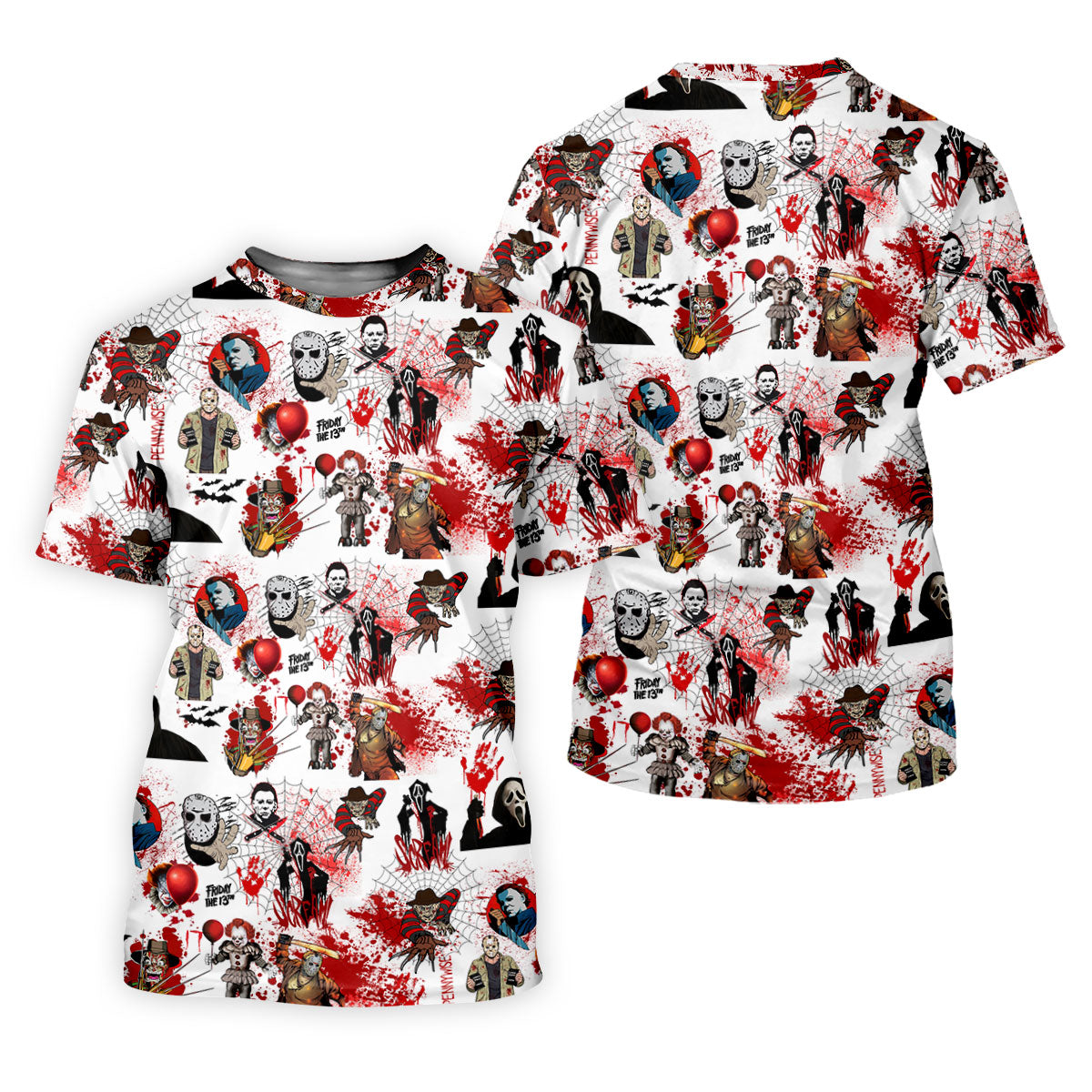 Horror Villain Blood Splatter Print Women's Golf Tops, Halloween Golf Shirt, Ladies Golf Polos, Golfing Apparel