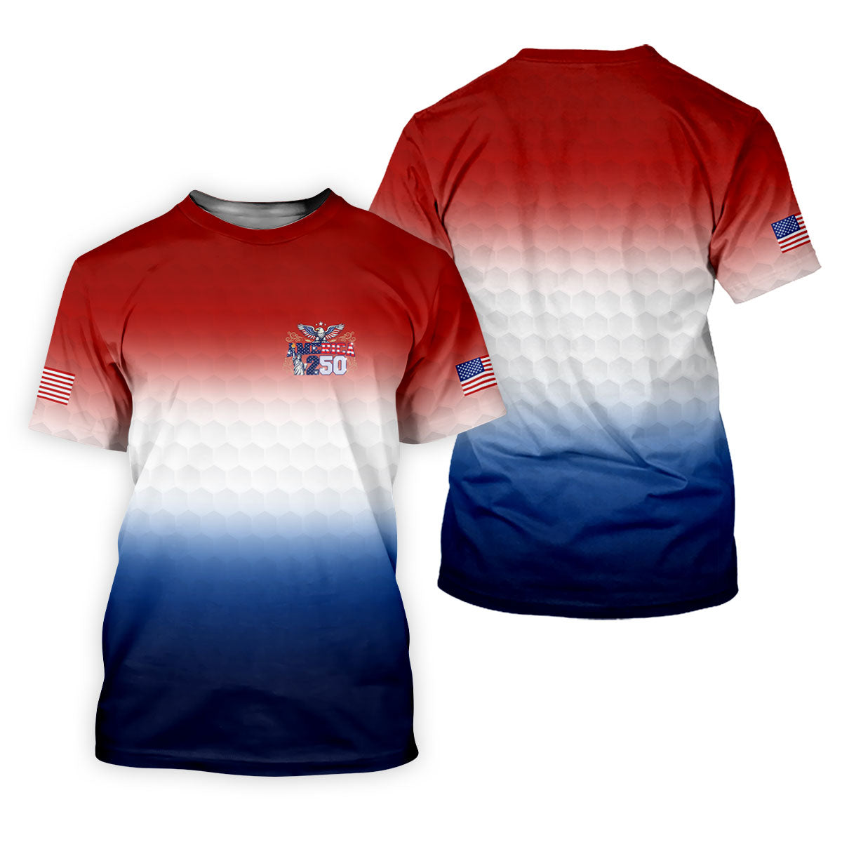 America 250 Red White Blue Golf Ball Pattern US Flag Golf Shirt, Patriotic 4th Of July Golf Shirts For Men