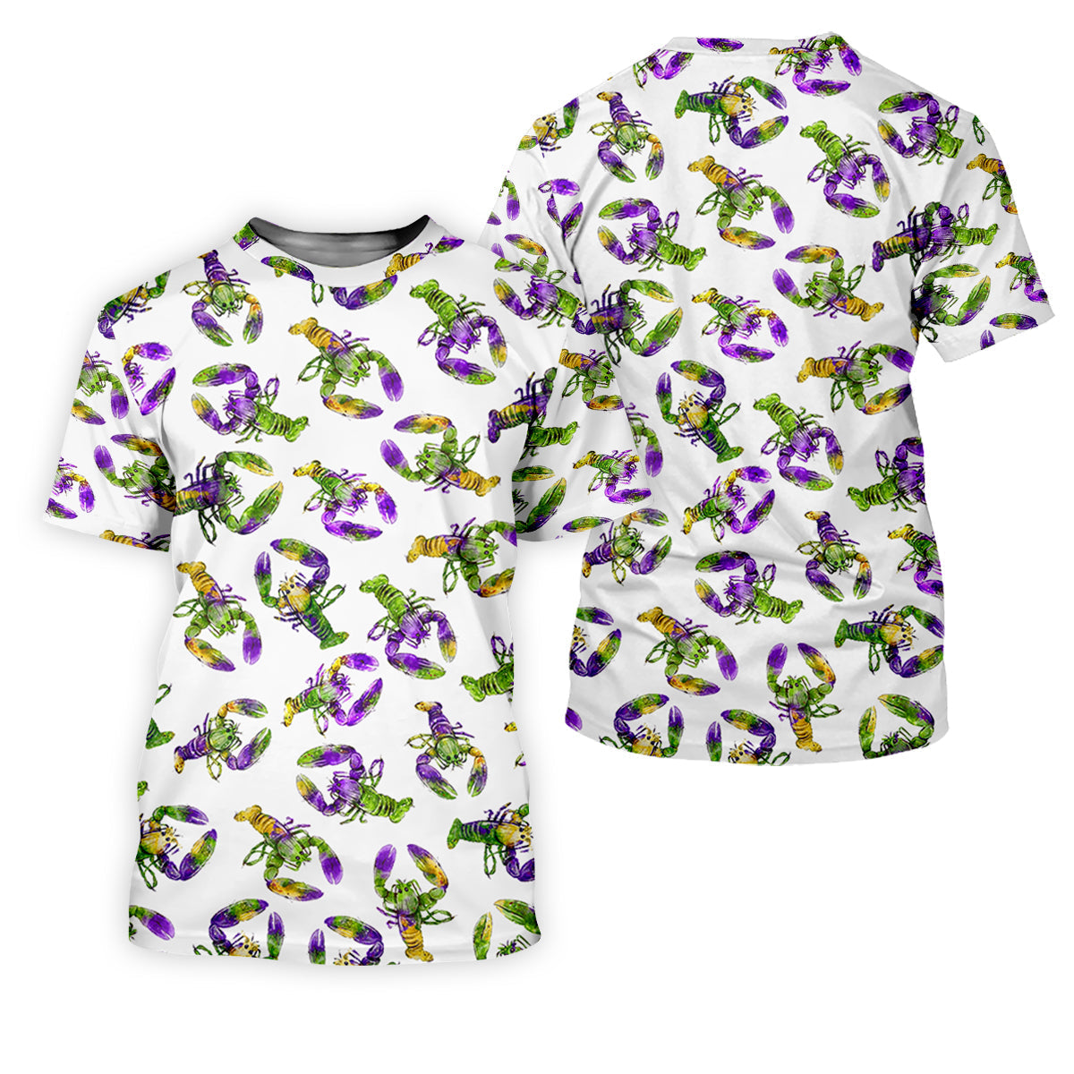 Purple Green Gold Crawfish Pattern Mardi Gras Golf Shirt, Women's Golf Tops, Ladies Golf Polos
