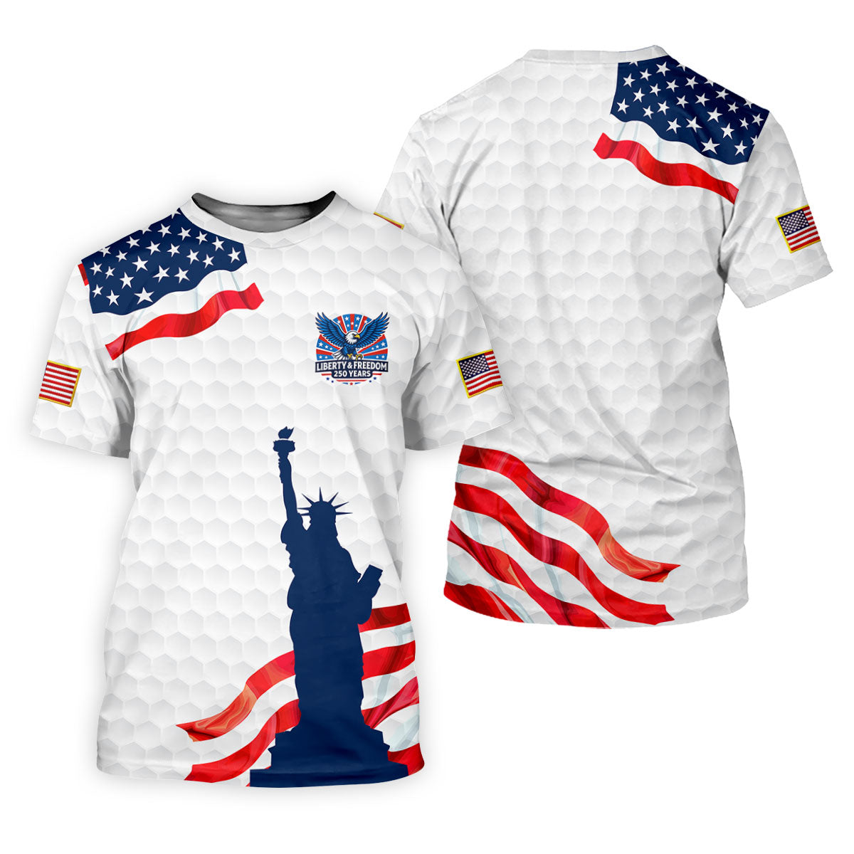 Liberty And Freedom 250 Years Golf Ball Pattern Patriotic Golf Shirt, 4th Of July Golf Shirt For Women