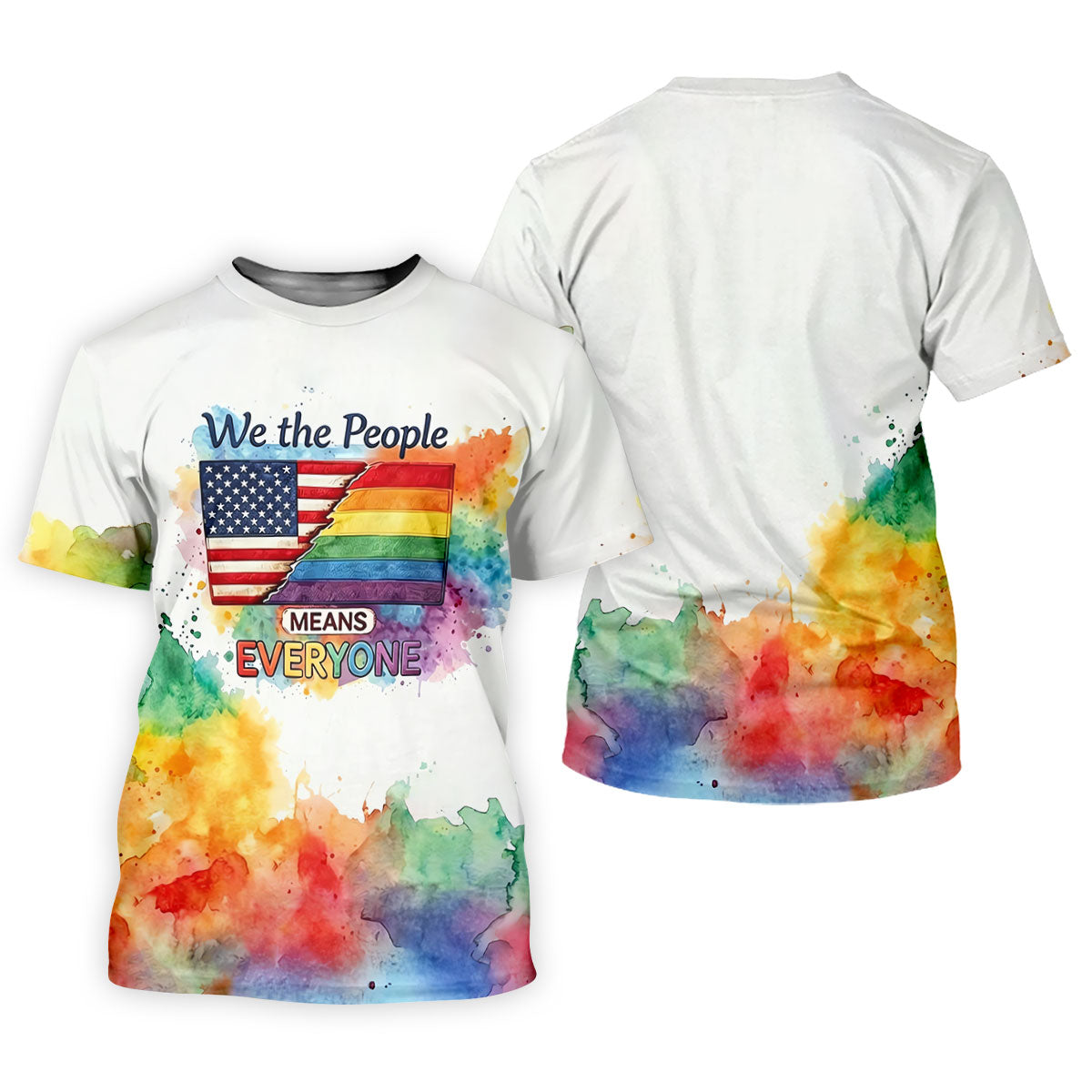 We The People Means Everyone Water Color Print Golf Shirt, LGBTQ Month Polo Shirts For Men