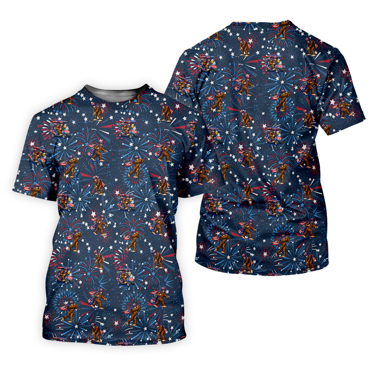 Funny Bigfoot Golf Pose Festive Vibe Navy 4th Of July Women Golf Top, 250th Anniversary Patriotic Golf Shirt