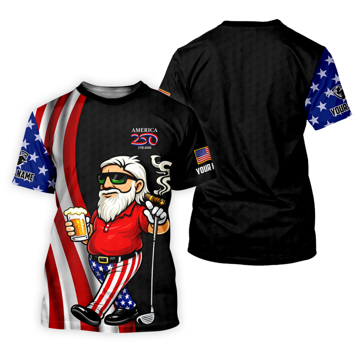 America 250 Patriotic Man 4th Of July Black Golf Shirt, Golf And Beer Women's Golf Tops