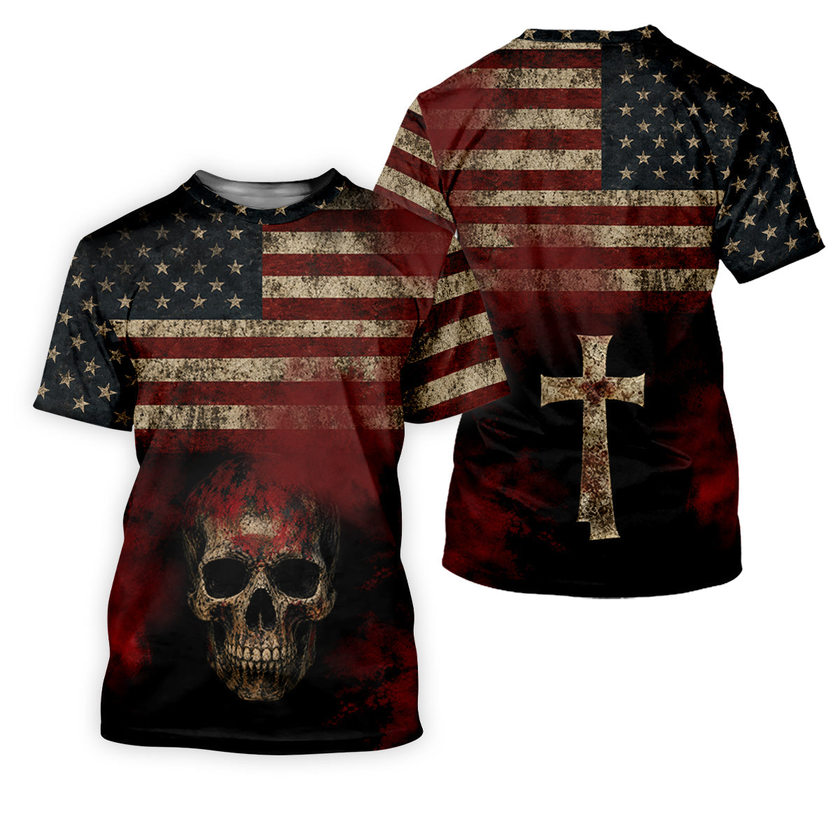 Cool Skull Faith Cross Distressed US Flag 4th Of July Golf Shirt, 250 Years Golf Shirt For Women