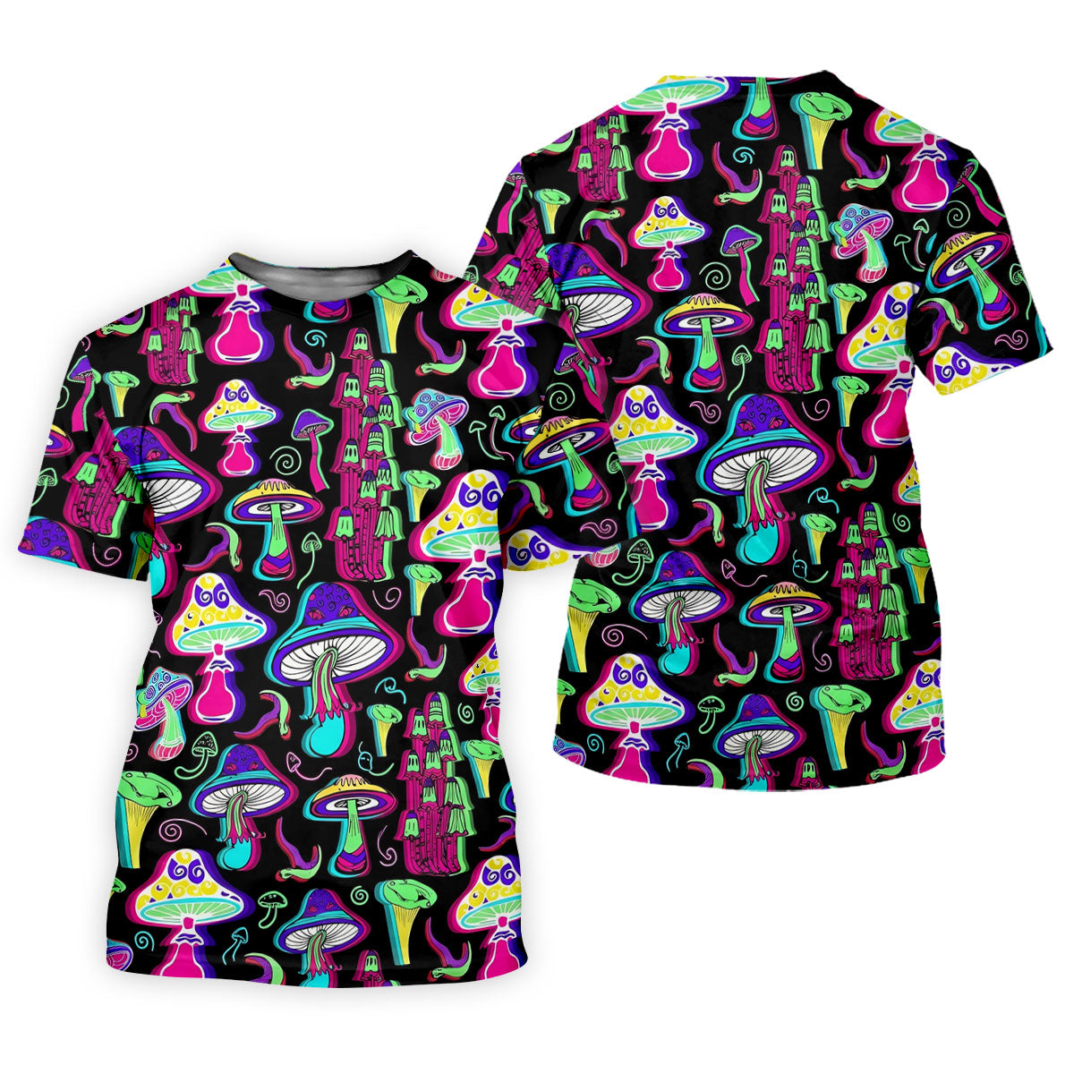 Black Neon Mushroom Pattern Golf Shirt, Mens Golf Polo, Golf Apparel For Men, Printed Golf Shirts