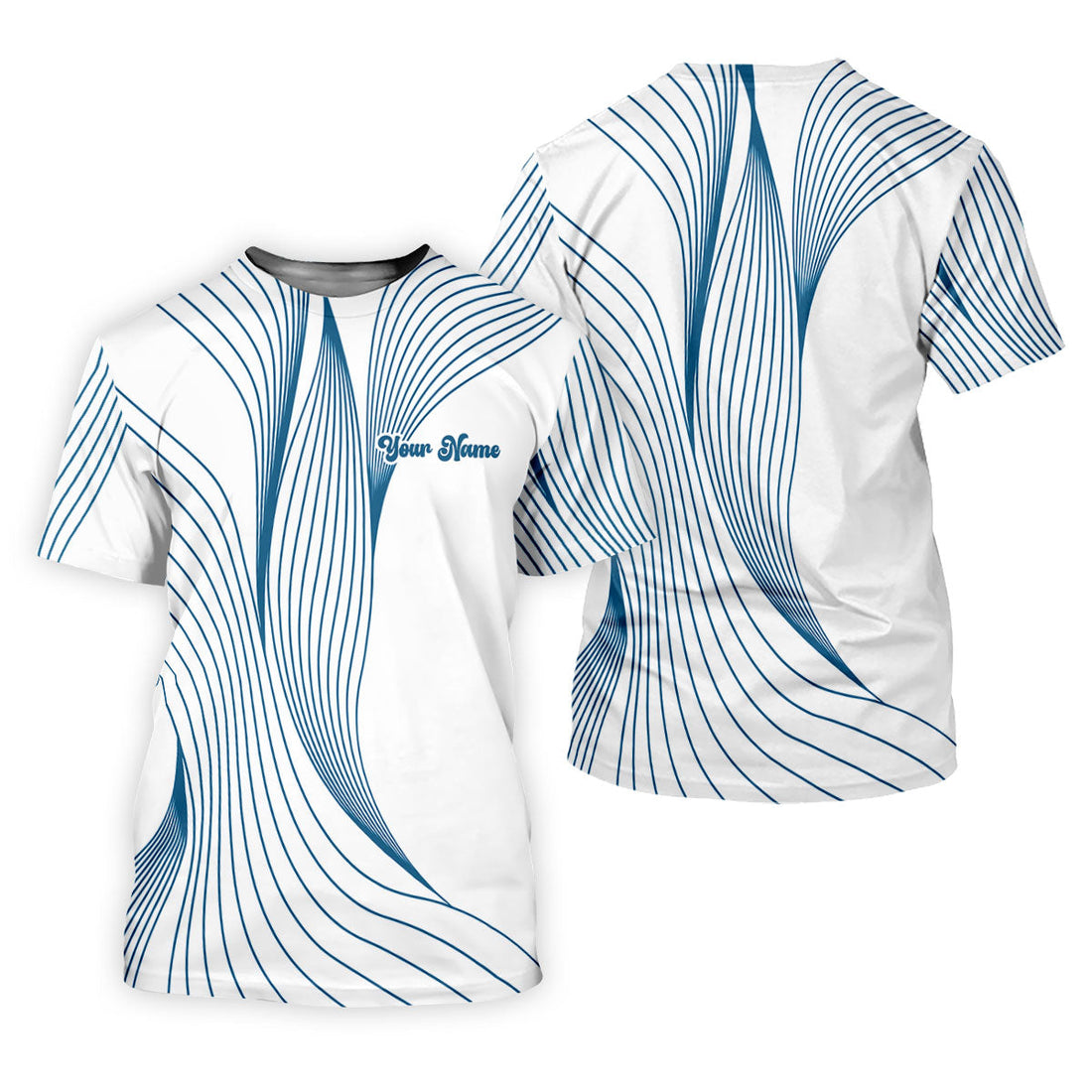 Geometric Line Wavy Line Blue And White Custom Name Women's Golf Tops, Ladies Golf Shirts, Women's Polo Shirt