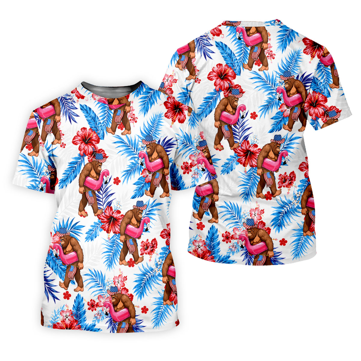 Bigfoot Flamingo Float Tropical Hawaiian Golf Shirt, Hawaiian Golf Shirt, Golf Tops For Women