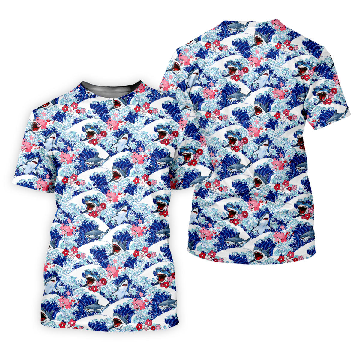Funny Shark Japanese Wave Hawaiian Golf Shirt, Men's Golf Shirt, Polo Shirts For Men