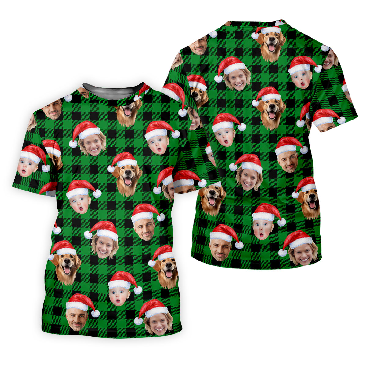 Custom Face Green Buffalo Plaid Christmas Golf Shirt, Ladies Golf Tops, Golf Gifts For Women