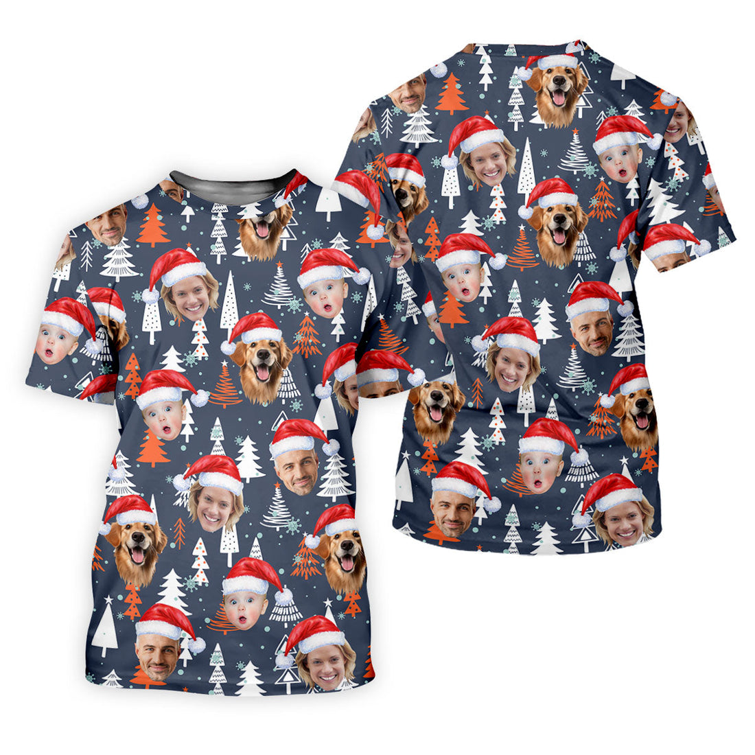 Custom Face White And Orange Xmas Pine Tree Christmas Golf Shirt, Ladies Golf Tops, Golf Gifts For Women