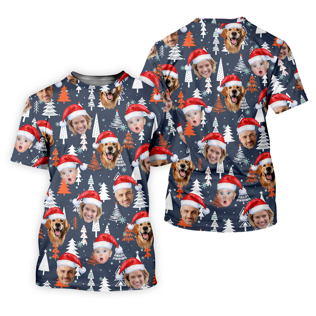 Custom Face White And Orange Xmas Pine Tree Christmas Golf Shirt, Ladies Golf Tops, Golf Gifts For Women