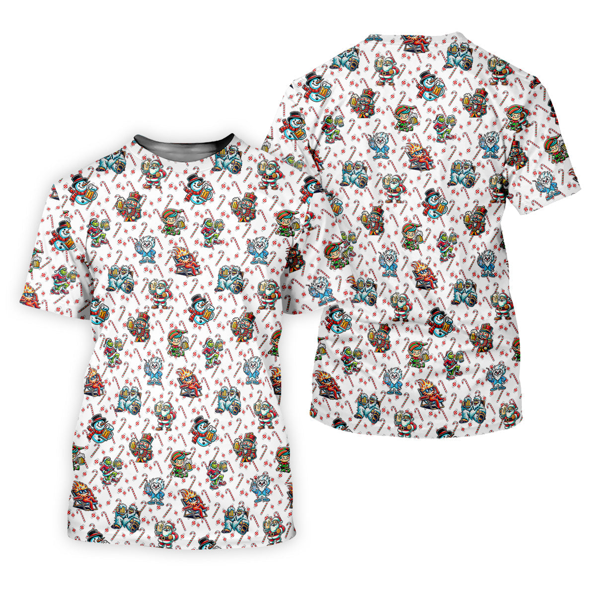 Cute Christmas Character Candy Cane Pattern Ladies Golf Tops, Christmas Golf Shirt, Golf Shirt For Women