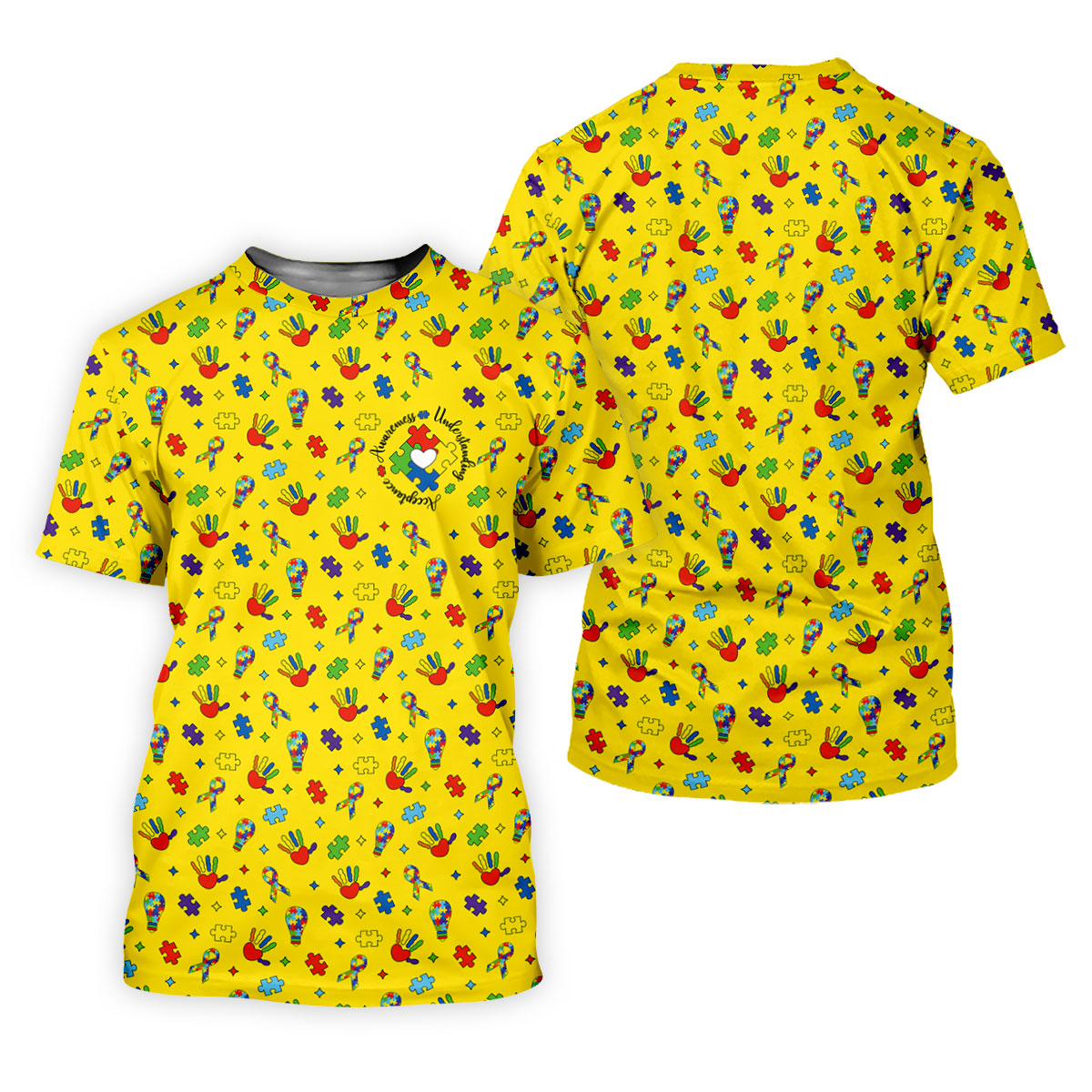 Awareness Understanding Acceptance Autism Ribbon Yellow Golf Shirt, Autism Awareness Colors Women's Golf Tops