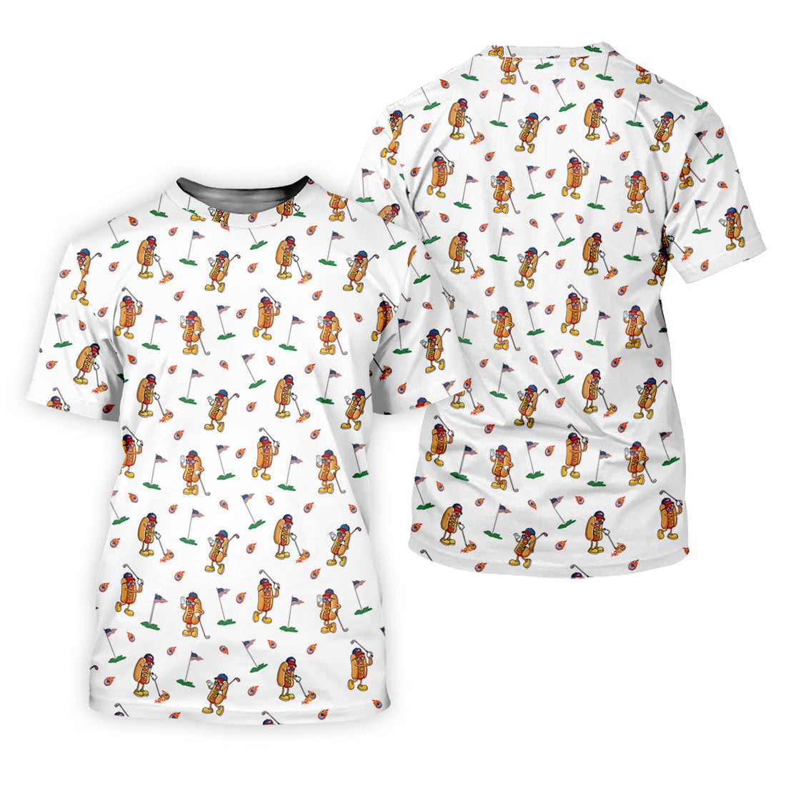 Cartoon Hot Dogs American Flag Pattern 250th Anniversary White Golf Shirt, Women's Golf Tops, Ladies Golf Shirt