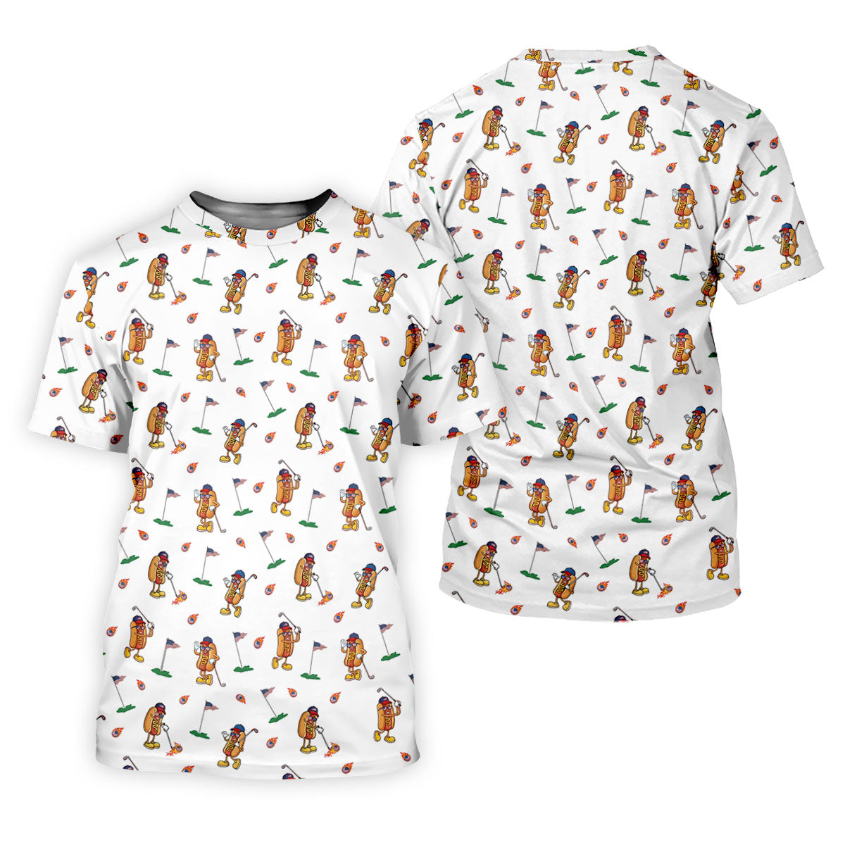 Cartoon Hot Dogs American Flag Pattern 250th Anniversary White Golf Shirt, Women's Golf Tops, Ladies Golf Shirt