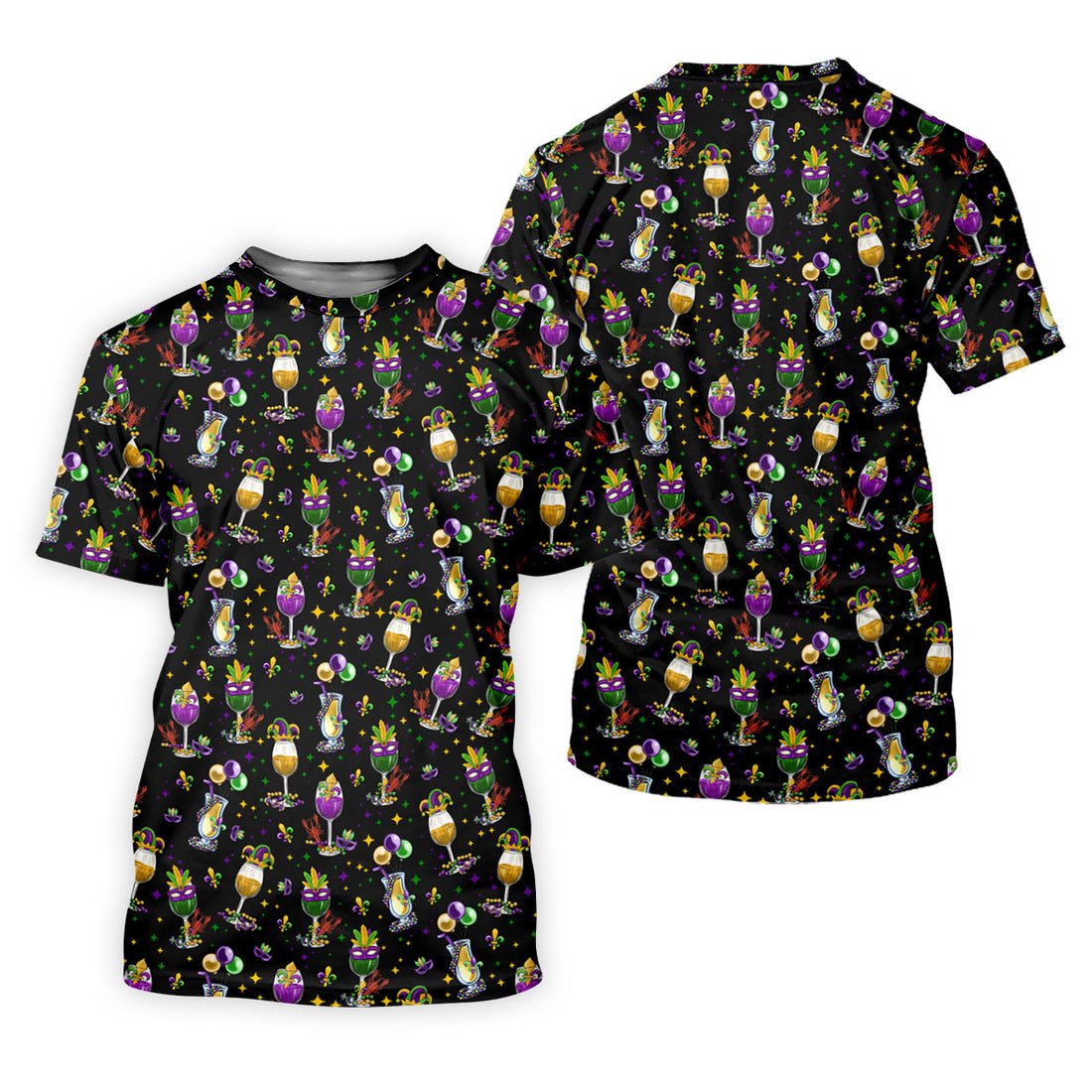Mardi Gras Wine Glass Beaded Garland Fleur De Lis Black Golf Shirt, Women's Golf Tops, Ladies Golf Polos