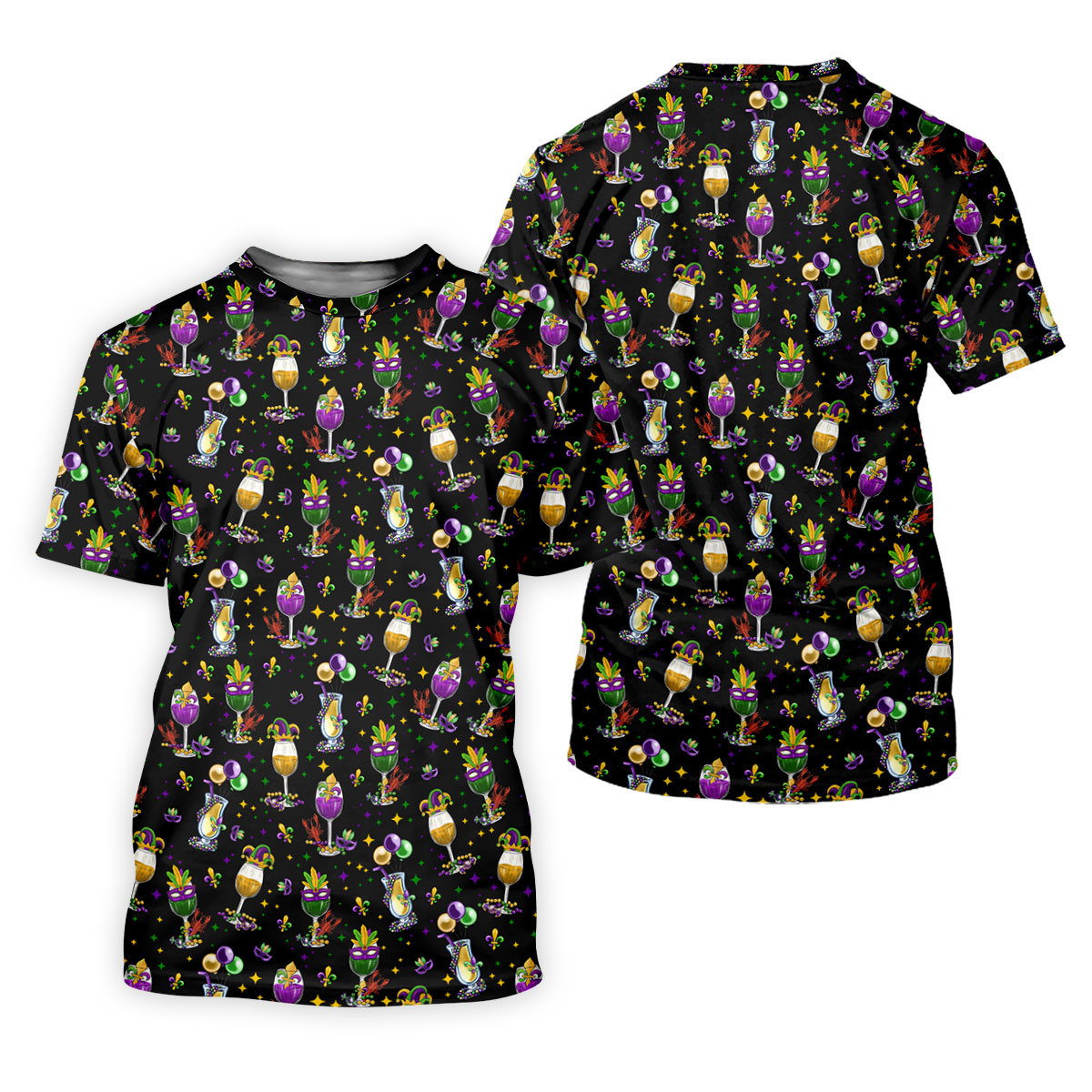 Mardi Gras Wine Glass Beaded Garland Fleur De Lis Black Golf Shirt, Women's Golf Tops, Ladies Golf Polos