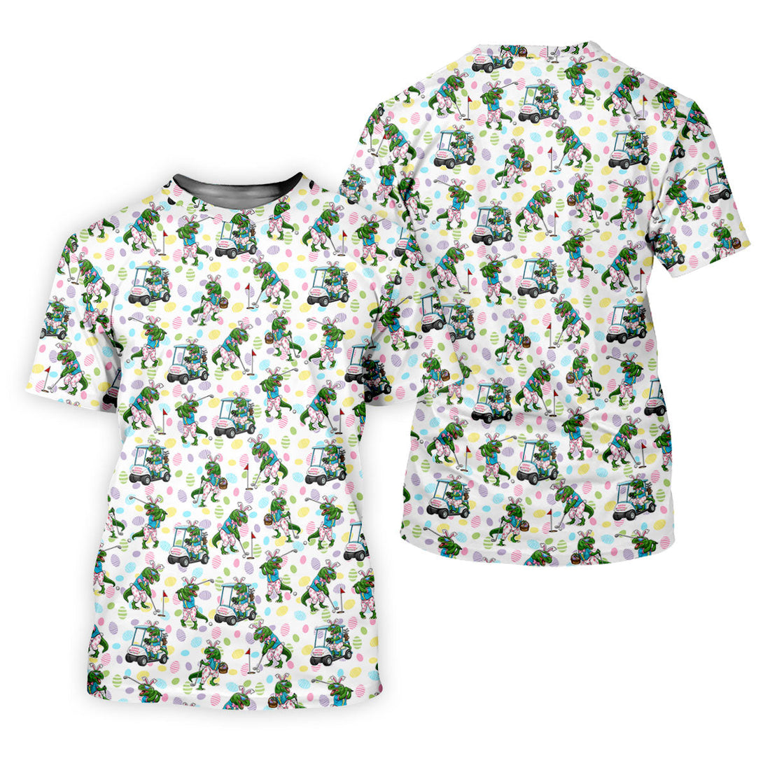 T-Rex Bunny Colorful Easter Egg Women Golf Top, Fun Women's Golf Shirts, Ladies Golf Shirts