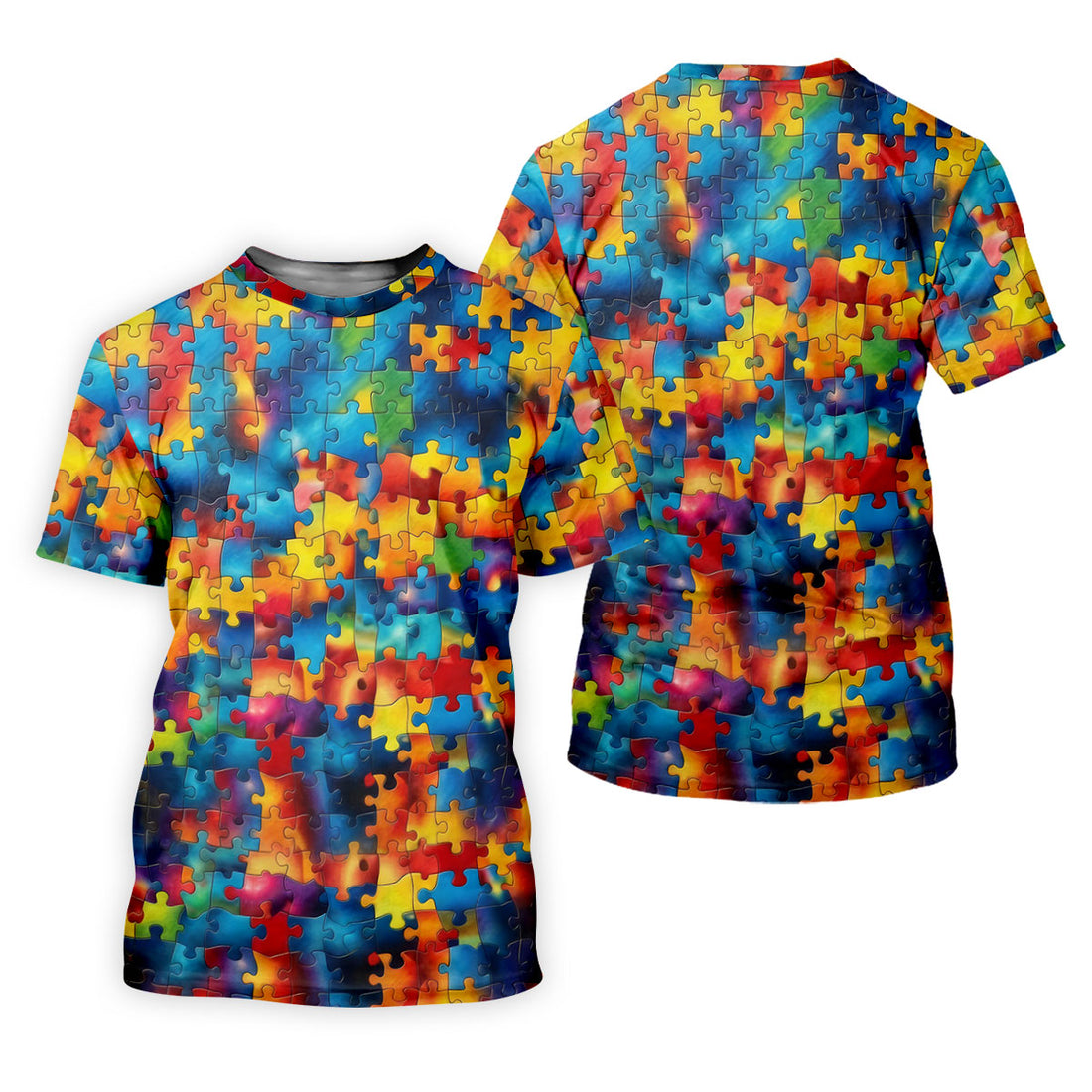 Autism Awareness Rainbow Gradient Puzzle Pattern Golf Tops For Men, Men's Golf Shirt, Polo Shirts For Men