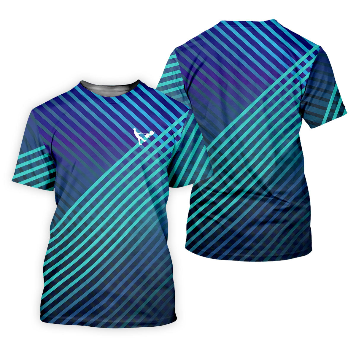 Teal And Purple Striped Pattern Women's Golf Tops, Performance Golf Shirt, Ladies Golf Shirts