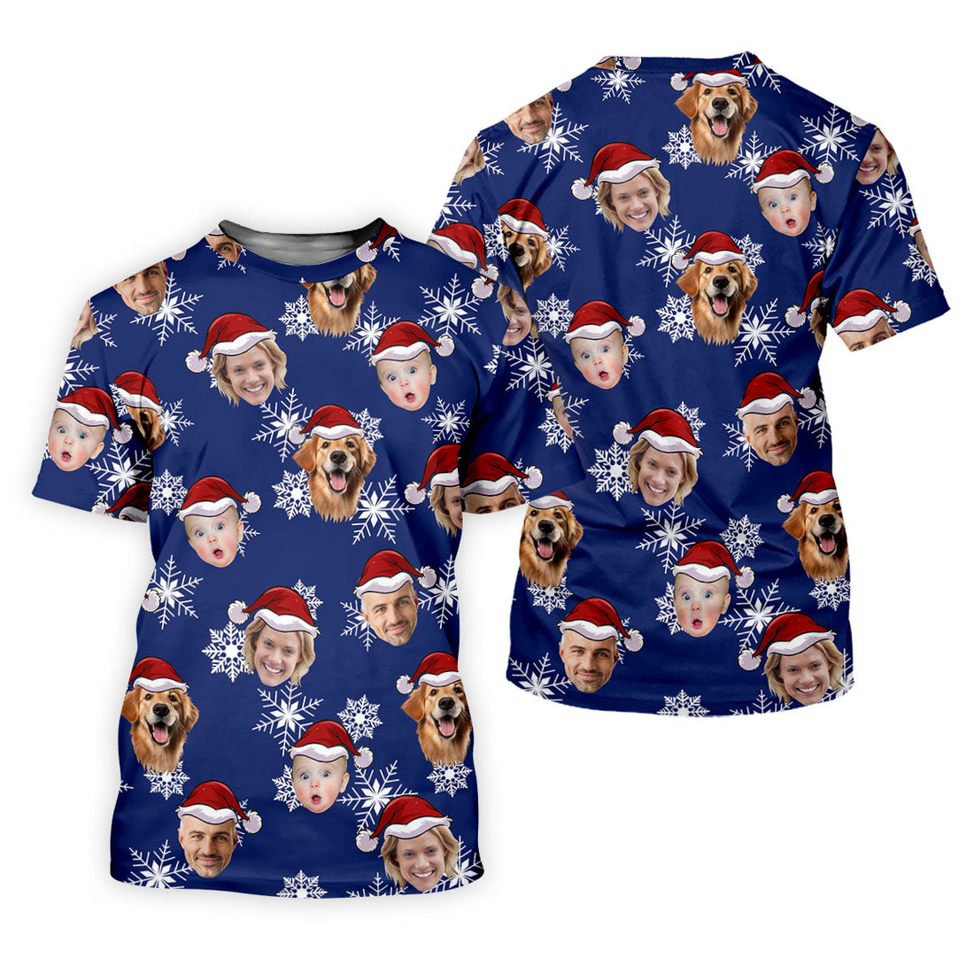 Custom Face Navy Christmas Women's Golf Tops, Ladies Golf Shirts, Christmas Golf Gift