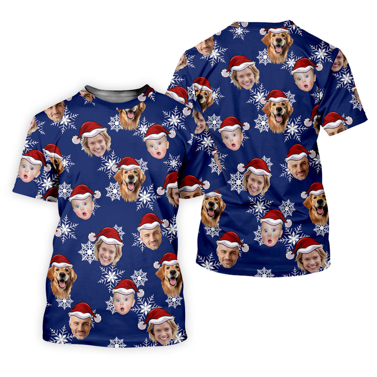 Custom Face Navy Christmas Women's Golf Tops, Ladies Golf Shirts, Christmas Golf Gift