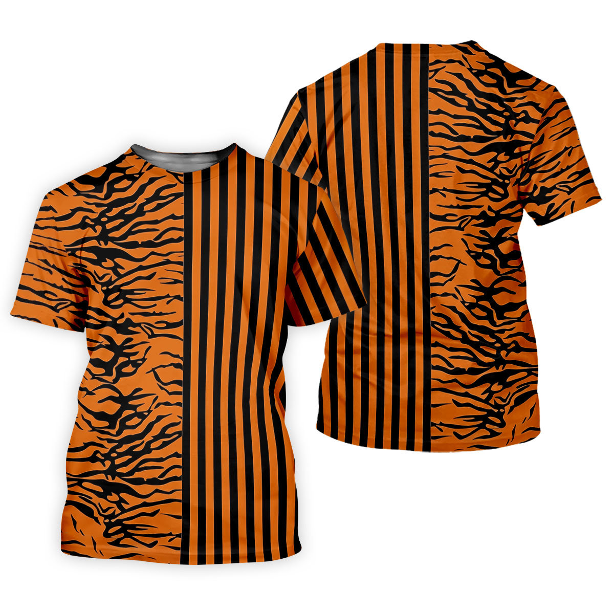 Orange Tiger Stripe Split Pattern Golf Shirt, Women's Golf Tops, Ladies Golf Shirts, Printed Golf Shirt