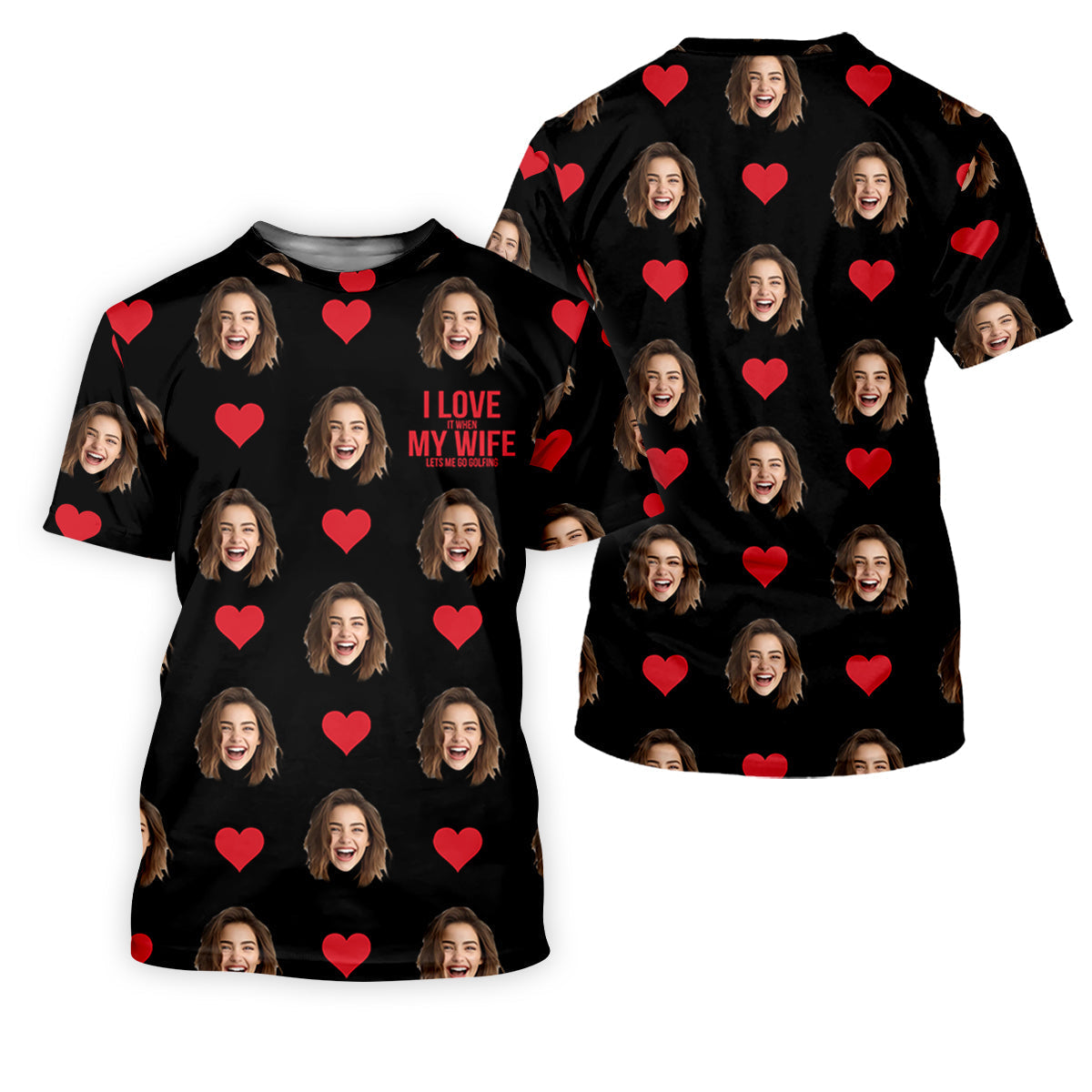 I Love My Wife Custom Photo Black Golf Shirt, Valentines Golf Gift, Women Golf Top, Ladies Golf Polos