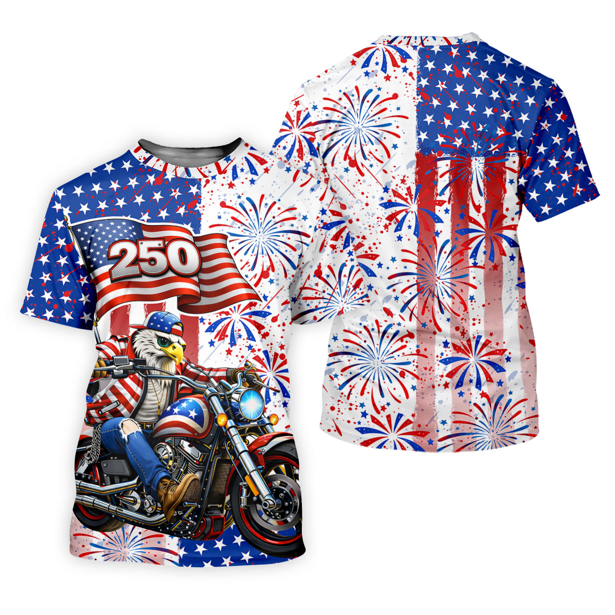 250 Years Eagle Motorcycle American Flag Golf Shirt, Patriotic 4th Of July Golf Shirt For Women