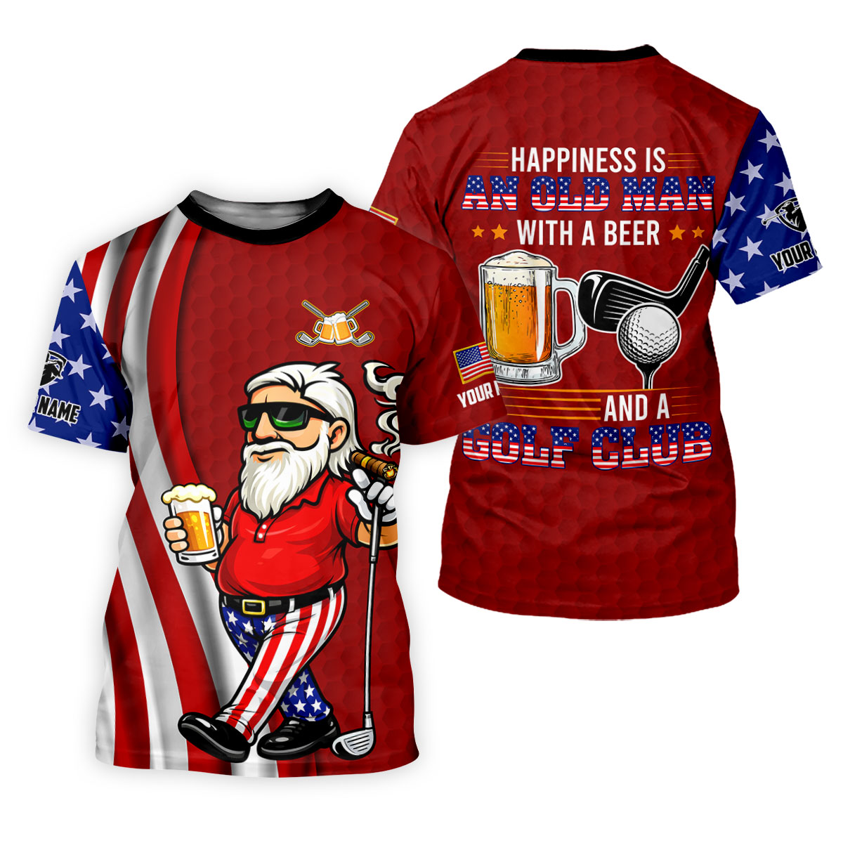 Happiness Is An Old Man With A Beer Funny 4th Of July Red Golf Shirt, 250th Anniversary Women's Golf Tops