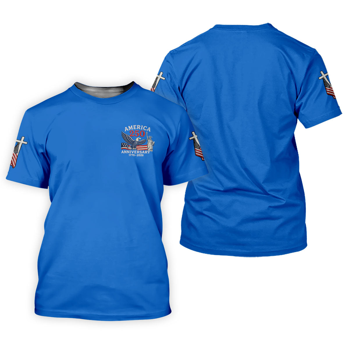 Faith Cross Bald Eagle America 250 Anniversary Blue Patriotic Golf Shirt, Golf Shirt For Women